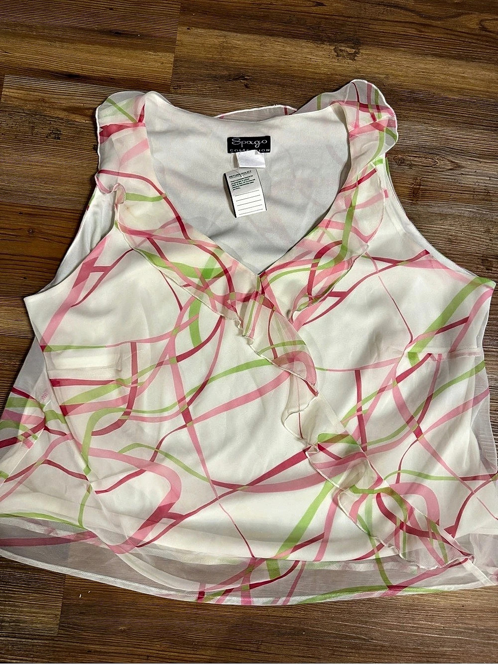 Spago Abstract Sleeveless Top in White & Pink Size Medium NWT